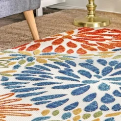 Outdoor Rugs-Kirkland's Home Multicolor Burst Indoor/Outdoor Area Rug, 5X8 Blue/Orange/Green