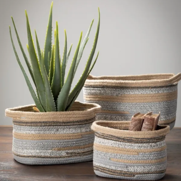 Baskets & Boxes-Kirkland's Home Multicolor Jute And Polyester Baskets, Set Of 3 Tan/Gray/Multi