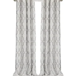 Curtains & Drapes-Kirkland's Home Mushroom Interlock Single Curtain Panel, 84 In. Gray/Ivory