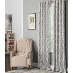 Curtains & Drapes-Kirkland's Home Mushroom Interlock Single Curtain Panel, 84 In. Gray/Ivory