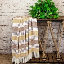 Blankets & Throws-Kirkland's Home Mustard Herringbone Multi Striped Throw Yellow