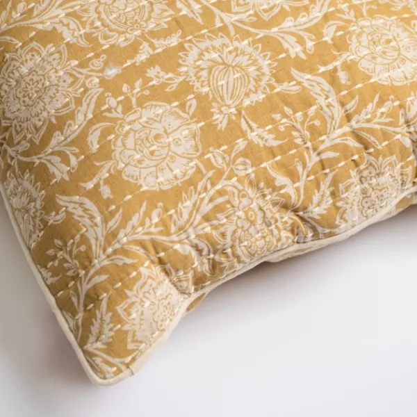 Pillows-Kirkland's Home Mustard Stitched Blossoms Pillow Yellow