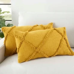 Pillows-Kirkland's Home Mustard Tufted Diamond Lumbar Pillows, Set Of 2 Yellow