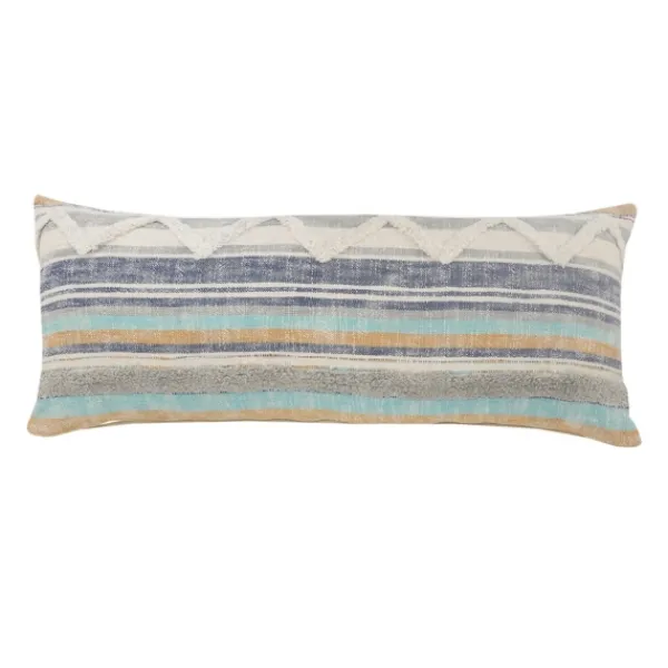 Pillows-Kirkland's Home Myrtle Tufted Stripes Lumbar Pillow Blue/Gray/Ivory