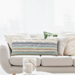 Pillows-Kirkland's Home Myrtle Tufted Stripes Lumbar Pillow Blue/Gray/Ivory