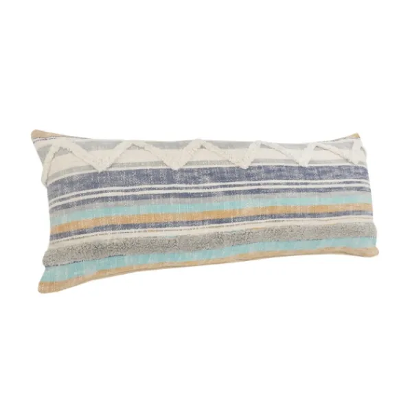 Pillows-Kirkland's Home Myrtle Tufted Stripes Lumbar Pillow Blue/Gray/Ivory