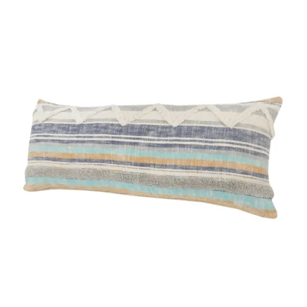 Pillows-Kirkland's Home Myrtle Tufted Stripes Lumbar Pillow Blue/Gray/Ivory