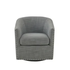 Accent Chairs-Kirkland's Home Nailhead Swivelling Barrel Accent Chair Gray