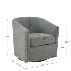 Accent Chairs-Kirkland's Home Nailhead Swivelling Barrel Accent Chair Gray