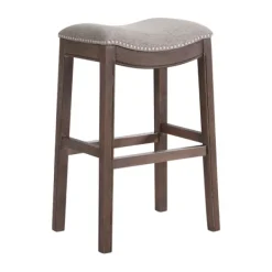 Bar Stools & Counter Height Stools-Kirkland's Home Nailhead Trim Saddle Bar Stool Gray