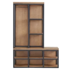 Entryway Furniture-Kirkland's Home Natural Acacia Wood And Metal Hall Tree With Bench