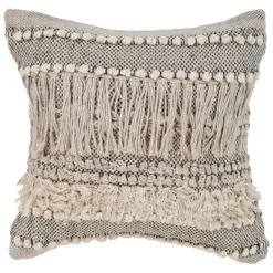Pillows-Kirkland's Home Natural And Black Cozy Fringe Pillow Black/Ivory