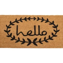 Doormats-Kirkland's Home Natural And Black Laurel Hello Doormat, 72X36 In. Tan/Black