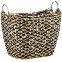 Baskets & Boxes-Kirkland's Home Natural And Black Seagrass Diamond Weave Basket Brown/Black