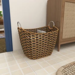 Baskets & Boxes-Kirkland's Home Natural And Black Seagrass Diamond Weave Basket Brown/Black