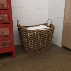 Baskets & Boxes-Kirkland's Home Natural And Black Seagrass Diamond Weave Basket Brown/Black