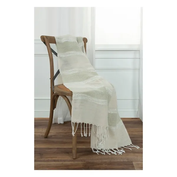 Blankets & Throws-Kirkland's Home Natural And White Colorblock Chevron Throw Tan/Ivory