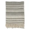 Blankets & Throws-Kirkland's Home Natural Block Print Throw With Fringe Ivory/Gray