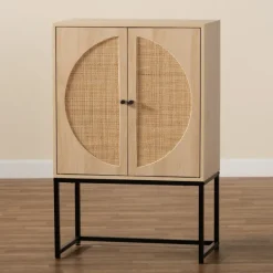 Cabinets & Sideboards-Kirkland's Home Natural Cane And Wood 2-Door Cabinet