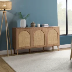 Cabinets & Sideboards-Kirkland's Home Natural Cane Wood Arched Sideboard Cabinet