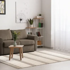 Outdoor Rugs-Kirkland's Home Natural Canva Striped Outdoor Area Rug, 4X7 Tan