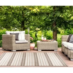 Outdoor Rugs-Kirkland's Home Natural Canva Striped Outdoor Area Rug, 4X7 Tan