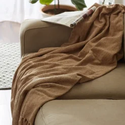 Blankets & Throws-Kirkland's Home Natural Chenille Fringe Throw Tan