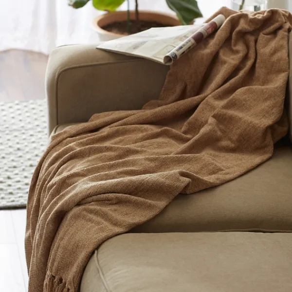 Blankets & Throws-Kirkland's Home Natural Chenille Fringe Throw Tan
