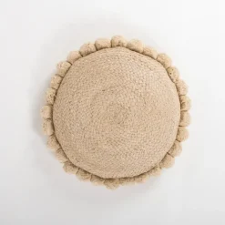 Pillows-Kirkland's Home Natural Cleo Jute Pom Pom Pillow Tan
