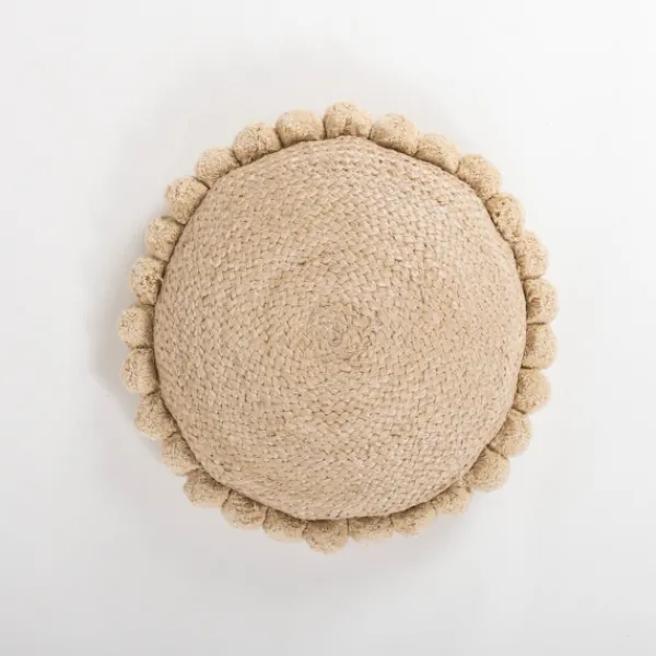 Pillows-Kirkland's Home Natural Cleo Jute Pom Pom Pillow Tan
