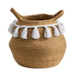 Baskets & Boxes-Kirkland's Home Natural Cotton Woven Tassel Basket Brown/White