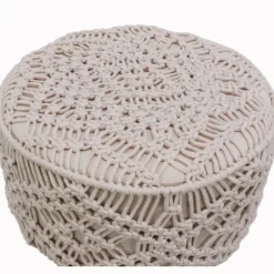 Benches & Ottomans-Kirkland's Home Natural Crochet Stool Tan/Ivory