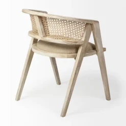 Dining Chairs-Kirkland's Home Natural Curved Rat And Linen Dining Chair Tan