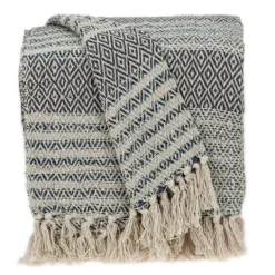 Blankets & Throws-Kirkland's Home Natural Diamond Wool Handloomed Tassel Throw Ivory/Gray/Tan