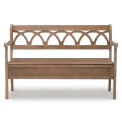 Benches & Ottomans-Kirkland's Home Natural Driftwood Fretwork Back Storage Bench Brown