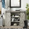 Entryway Furniture-Kirkland's Home Natural Farmhouse Sliding Door Cabinet Gray