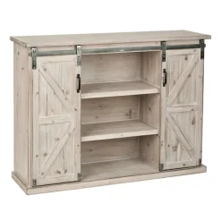 Entryway Furniture-Kirkland's Home Natural Farmhouse Sliding Door Cabinet Gray