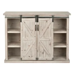 Entryway Furniture-Kirkland's Home Natural Farmhouse Sliding Door Cabinet Gray