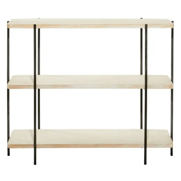 Console Tables-Kirkland's Home Natural Fir Open 3-Tier Console Table Tan/Black