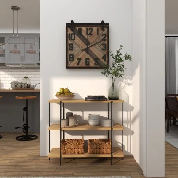 Console Tables-Kirkland's Home Natural Fir Open 3-Tier Console Table Tan/Black