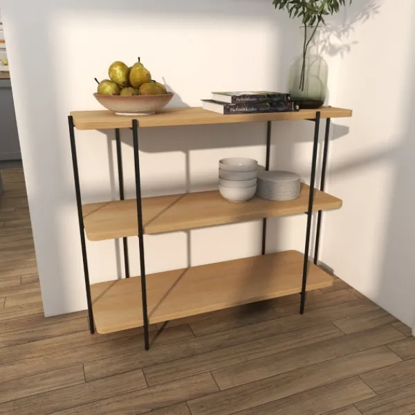 Console Tables-Kirkland's Home Natural Fir Open 3-Tier Console Table Tan/Black