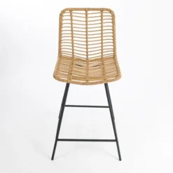 Bar Stools & Counter Height Stools-Kirkland's Home Natural Fishbone Rattan Counter Stool Tan/Black