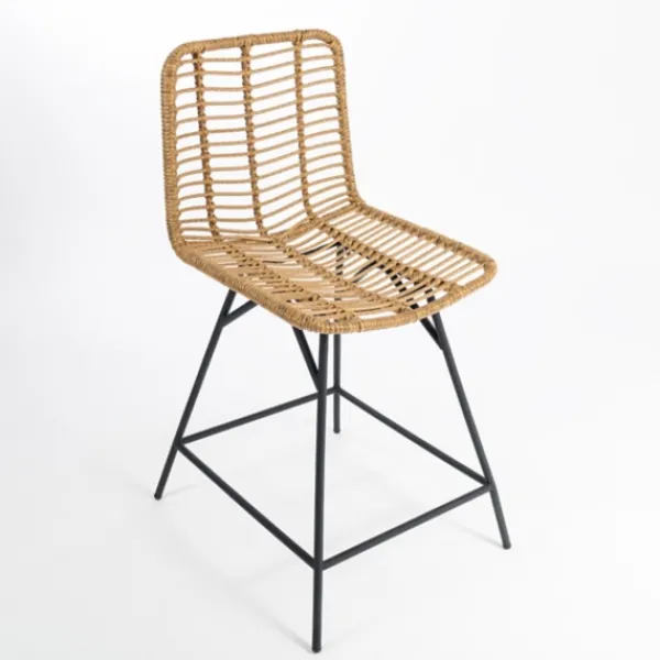 Bar Stools & Counter Height Stools-Kirkland's Home Natural Fishbone Rattan Counter Stool Tan/Black