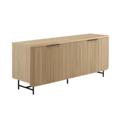 Cabinets & Sideboards-Kirkland's Home Natural Fluted Wood 4-Door Scandinavian Cabinet Tan