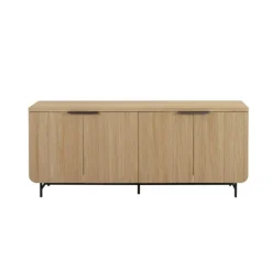 Cabinets & Sideboards-Kirkland's Home Natural Fluted Wood 4-Door Scandinavian Cabinet Tan