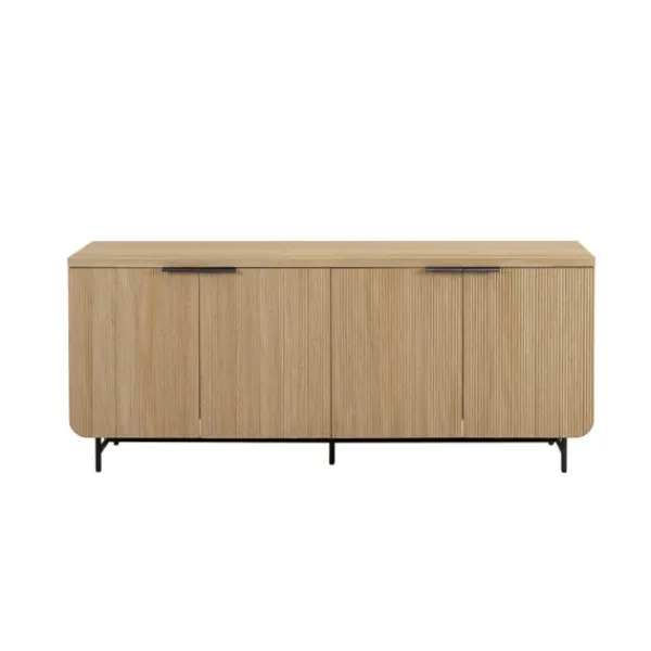 Cabinets & Sideboards-Kirkland's Home Natural Fluted Wood 4-Door Scandinavian Cabinet Tan