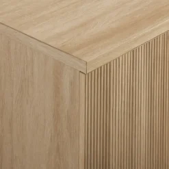 Cabinets & Sideboards-Kirkland's Home Natural Fluted Wood 4-Door Scandinavian Cabinet Tan