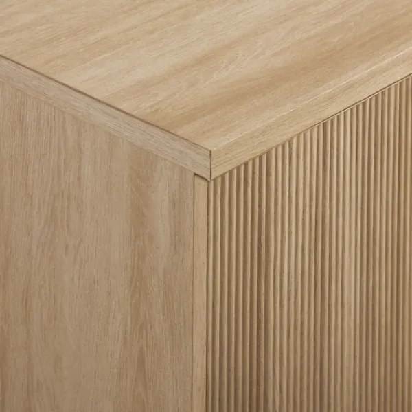 Cabinets & Sideboards-Kirkland's Home Natural Fluted Wood 4-Door Scandinavian Cabinet Tan