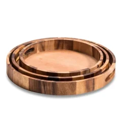 Decorative Trays-Kirkland's Home Natural Grain Acacia Wood 3-Pc. Tray Set Brown