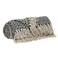 Blankets & Throws-Kirkland's Home Natural Gray Tribal Wool Tassel Throw Ivory/Gray